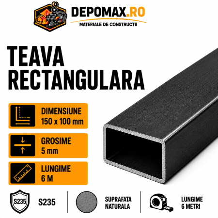 Teava rectangulara 150 x 100 x 5 mm, 6 metri